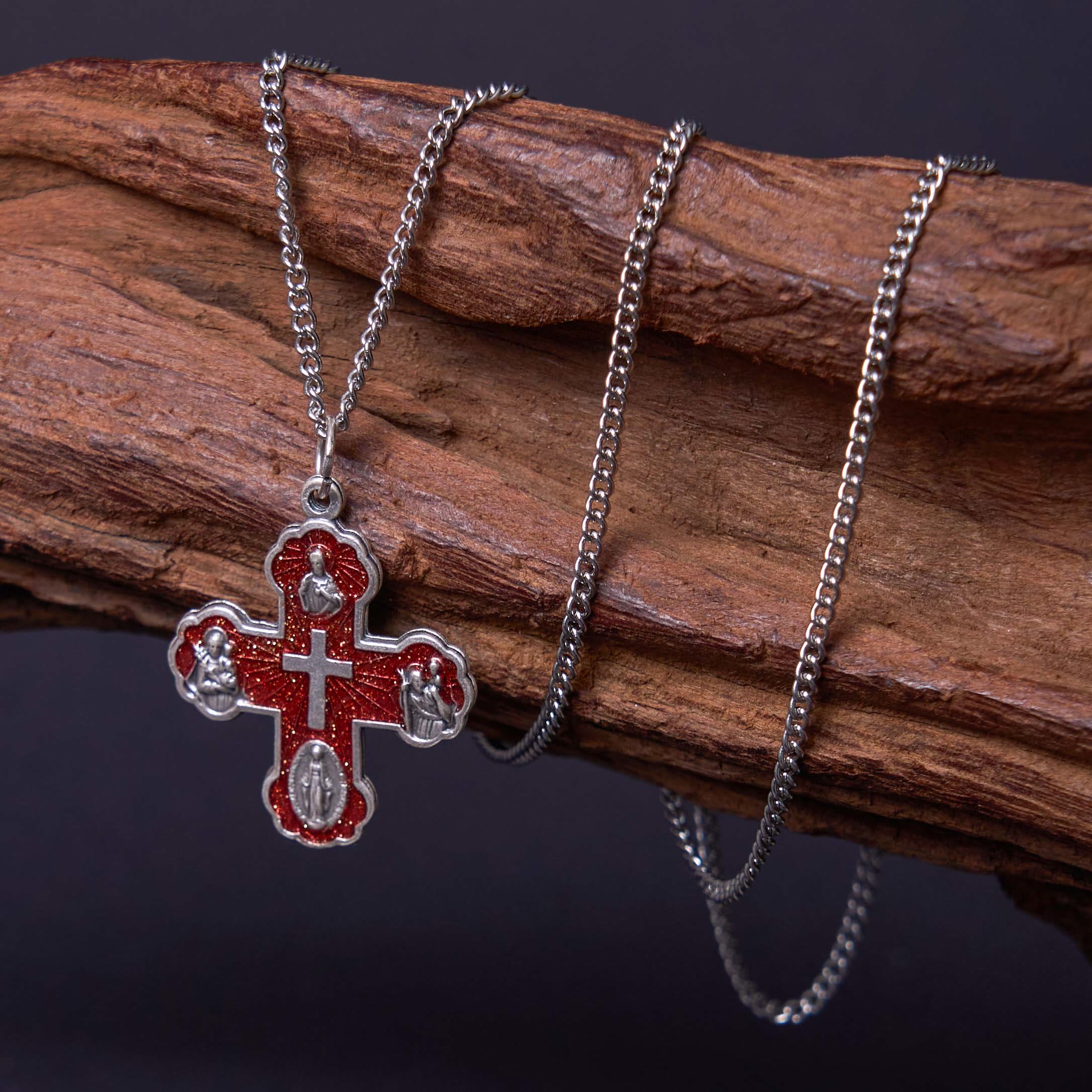 Collar de Aleación con Colgante de Cruz Cuádruple Carmelitano Clásico de Cinco en Uno