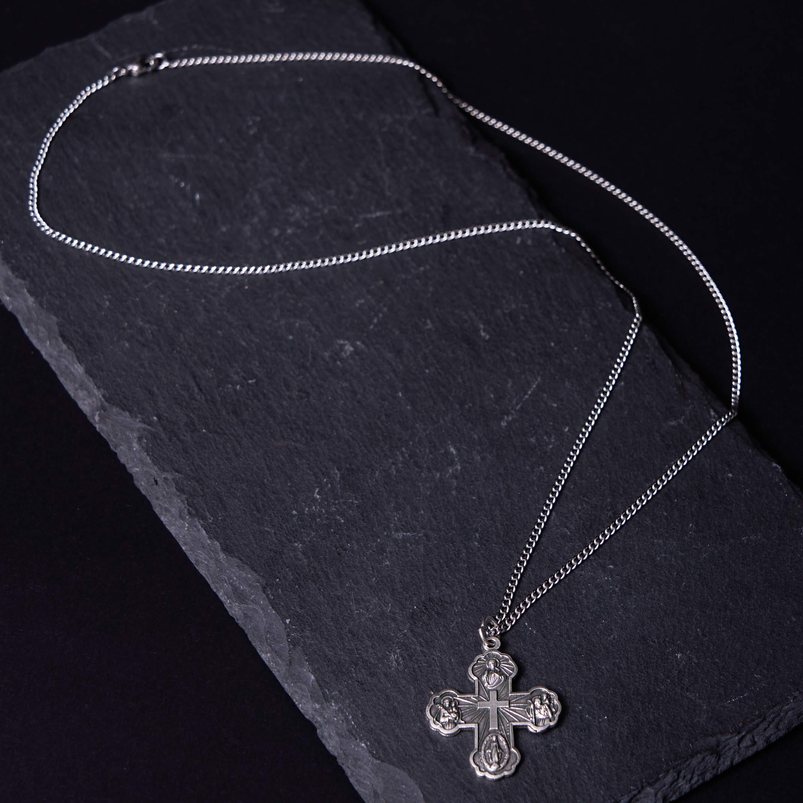 Collar de Aleación con Colgante de Cruz Cuádruple Carmelitano Clásico de Cinco en Uno