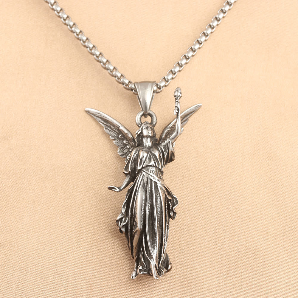 Collar de Colgante de Titanio del Ángel Guardián de Protección Celestial de Estilo Clásico