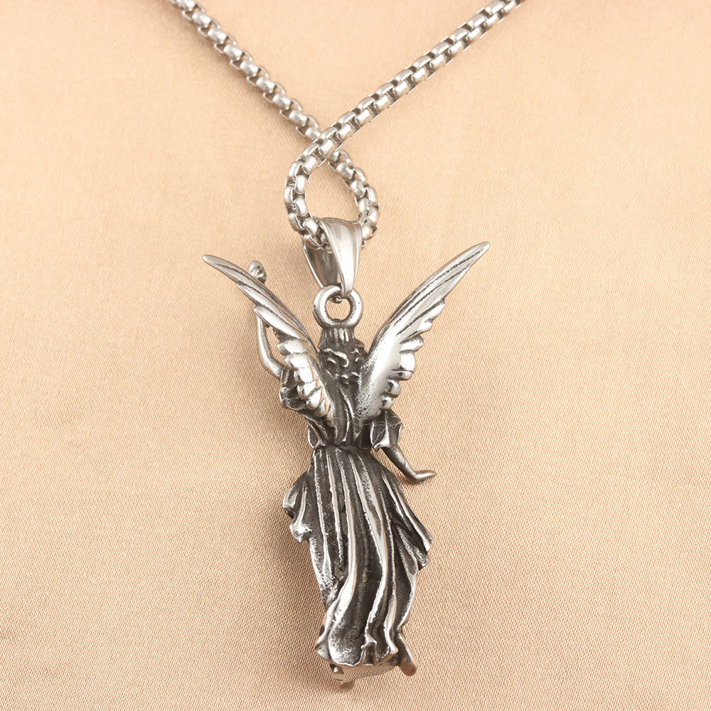 Collar de Colgante de Titanio del Ángel Guardián de Protección Celestial de Estilo Clásico