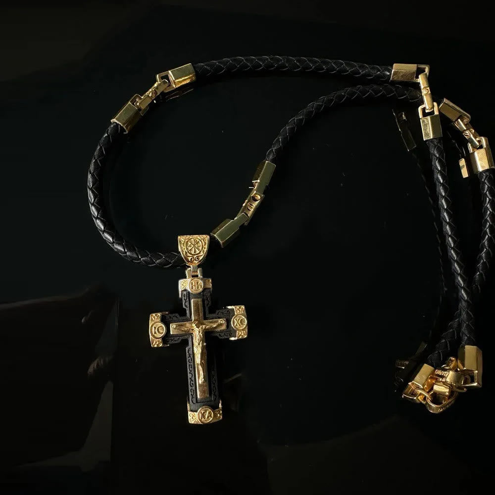 Collar de Pendiente de Crucifijo de Jesús de Estilo Lujo en Aleación Negro-dorado