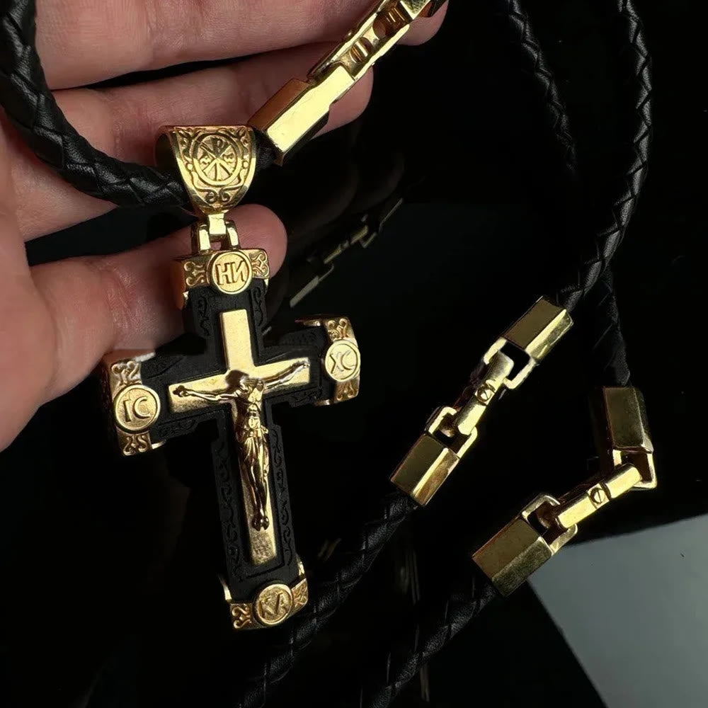 Collar de Pendiente de Crucifijo de Jesús de Estilo Lujo en Aleación Negro-dorado