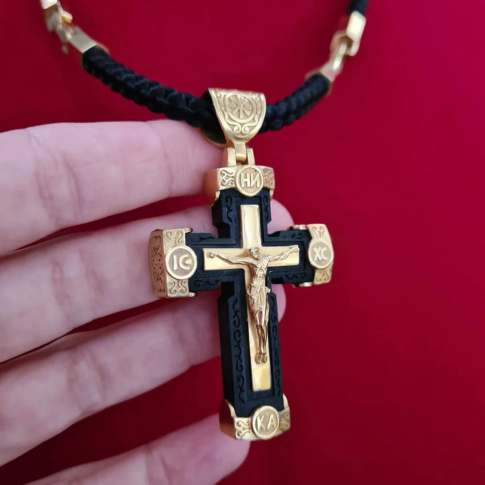 Collar de Crucifijo de Jesús Estilo Lujo Negro-dorado en Aleación