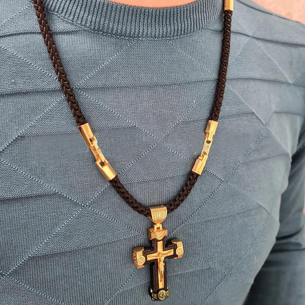 Collar de Pendiente de Crucifijo de Jesús de Estilo Lujo en Aleación Negro-dorado