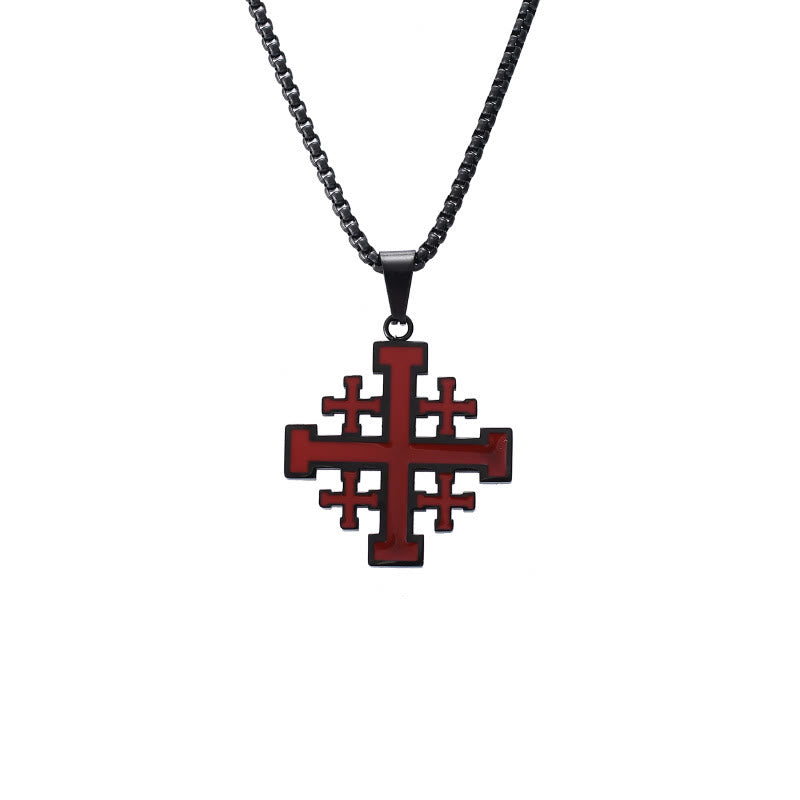 Collar de Pendiente de Acero de Titanio con Cruz de Jerusalén Estilo Hip-hop