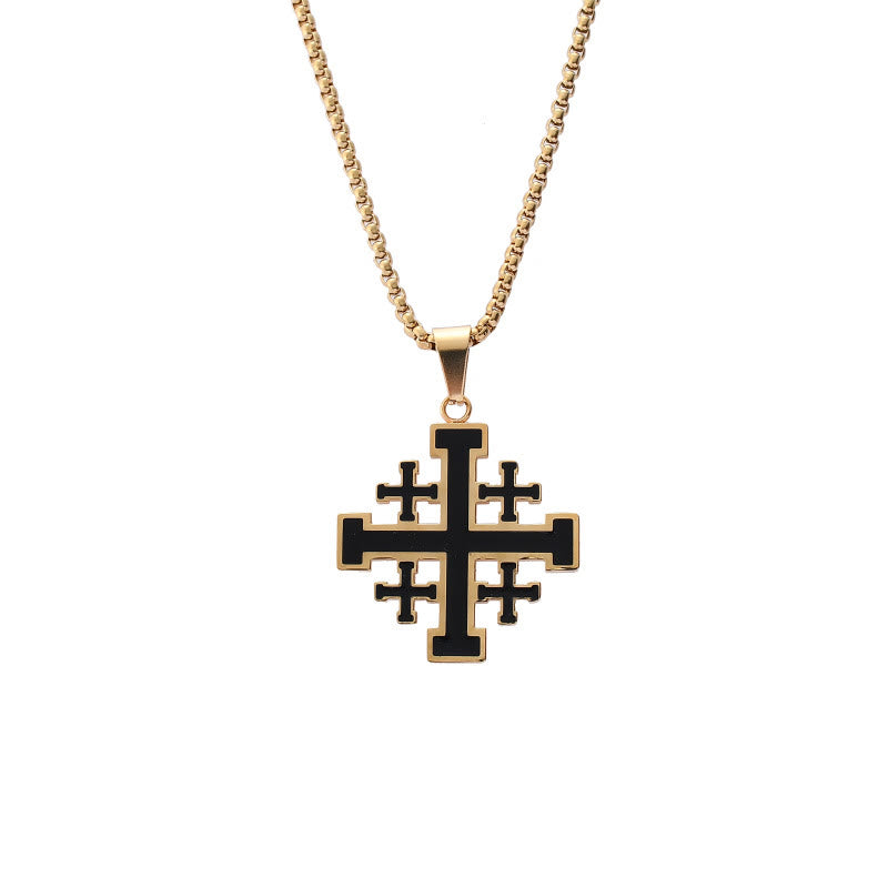 Collar de Pendant de Acero de Titanio con Cruz de Jerusalén Estilo Hip-hop