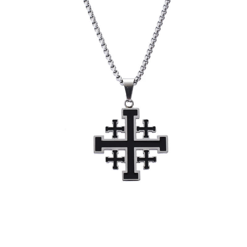 Collar de Pendiente de Acero de Titanio con Cruz de Jerusalén Estilo Hip-hop