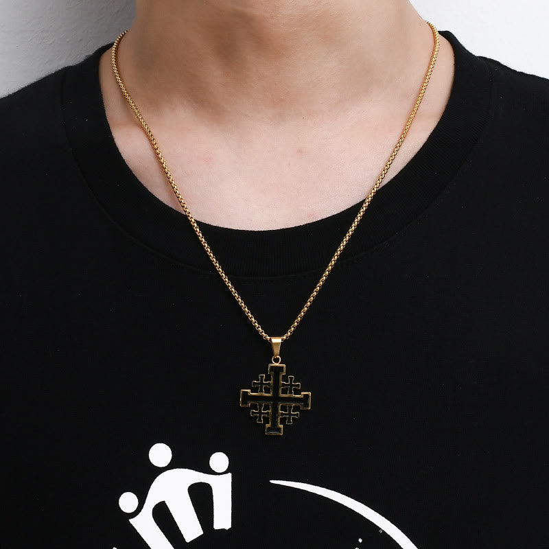 Collar de Pendant de Acero de Titanio con Cruz de Jerusalén Estilo Hip-hop