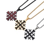 Collar de Pendiente de Acero de Titanio con Cruz de Jerusalén Estilo Hip-hop