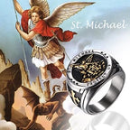 Anillo de Acero de Titanio Estilo Retro del Arcángel Miguel