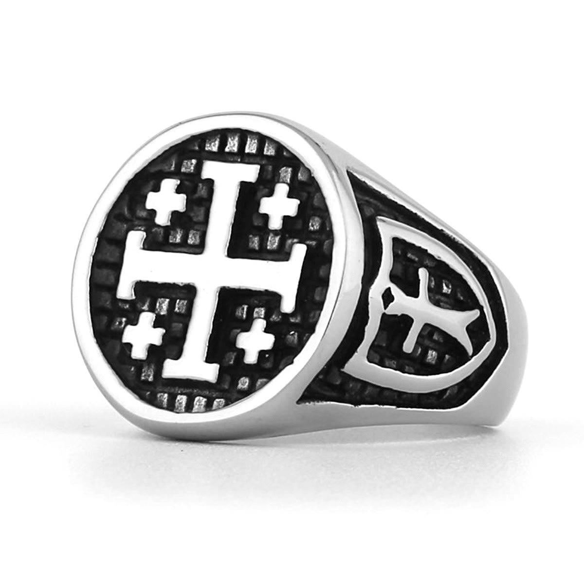 Anillo Cruz de Jerusalén Estilo Retro Minimalista