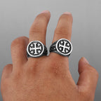 Anillo Cruz de Jerusalén Estilo Retro Minimalista