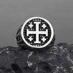 Anillo Cruz de Jerusalén Estilo Retro Minimalista