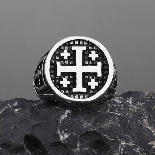 Anillo Cruz de Jerusalén Estilo Retro Minimalista