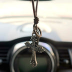 Collar de Cuero con Colgante de Crucifijo Estilo Clásico Retro