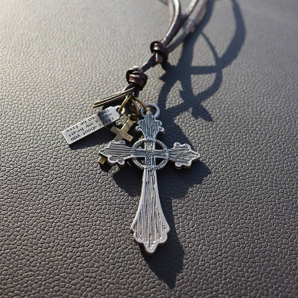 Collar de Cuero con Colgante de Crucifijo Estilo Clásico Retro