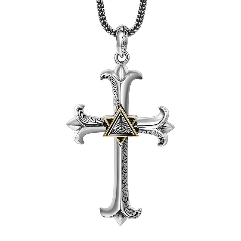 Collar de Colgante de Cadena de Perlas Cuadradas con Cruz del Ojo de Dios Estilo Sobrio de Moda