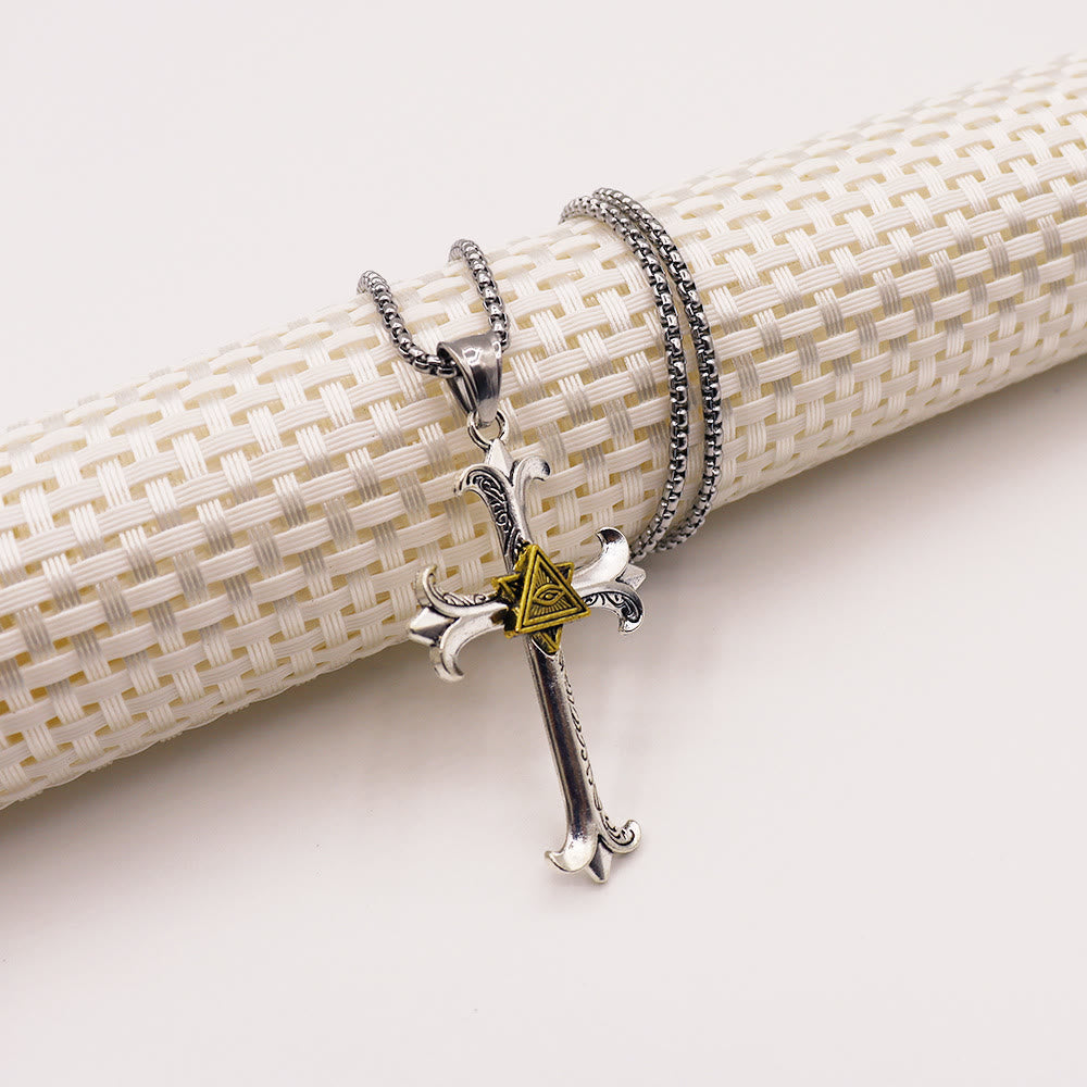 Collar de Colgante de Cadena de Perlas Cuadradas con Cruz del Ojo de Dios Estilo Sobrio de Moda