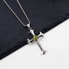 Collar de Colgante de Cadena de Perlas Cuadradas con Cruz del Ojo de Dios Estilo Sobrio de Moda