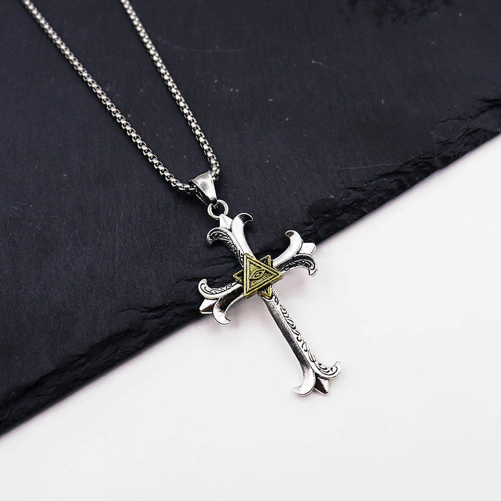 Collar de Colgante de Cadena de Perlas Cuadradas con Cruz del Ojo de Dios Estilo Sobrio de Moda