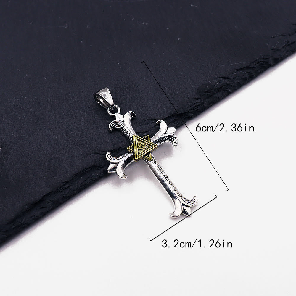 Collar de Colgante de Cadena de Perlas Cuadradas con Cruz del Ojo de Dios Estilo Sobrio de Moda
