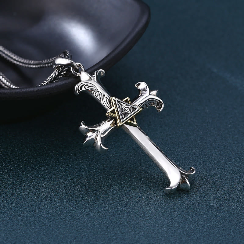 Collar de Colgante de Cadena de Perlas Cuadradas con Cruz del Ojo de Dios Estilo Sobrio de Moda