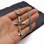 Collar de Colgante de Cadena de Perlas Cuadradas con Cruz del Ojo de Dios Estilo Sobrio de Moda