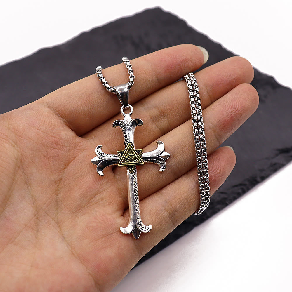 Collar de Colgante de Cadena de Perlas Cuadradas con Cruz del Ojo de Dios Estilo Sobrio de Moda