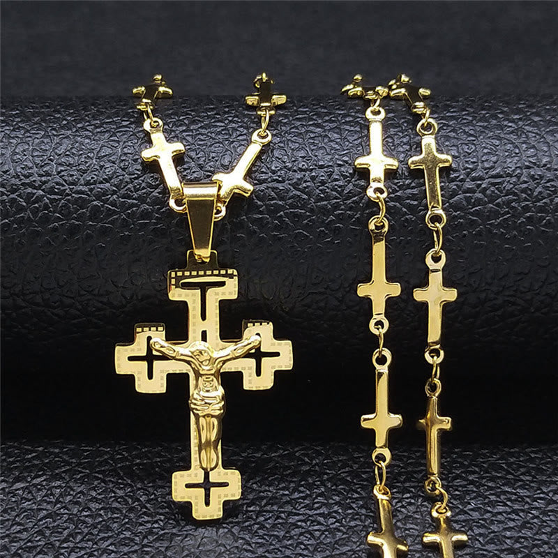 Crucifijo de Estilo Noble Retro con Collar de Cadena en Cruz