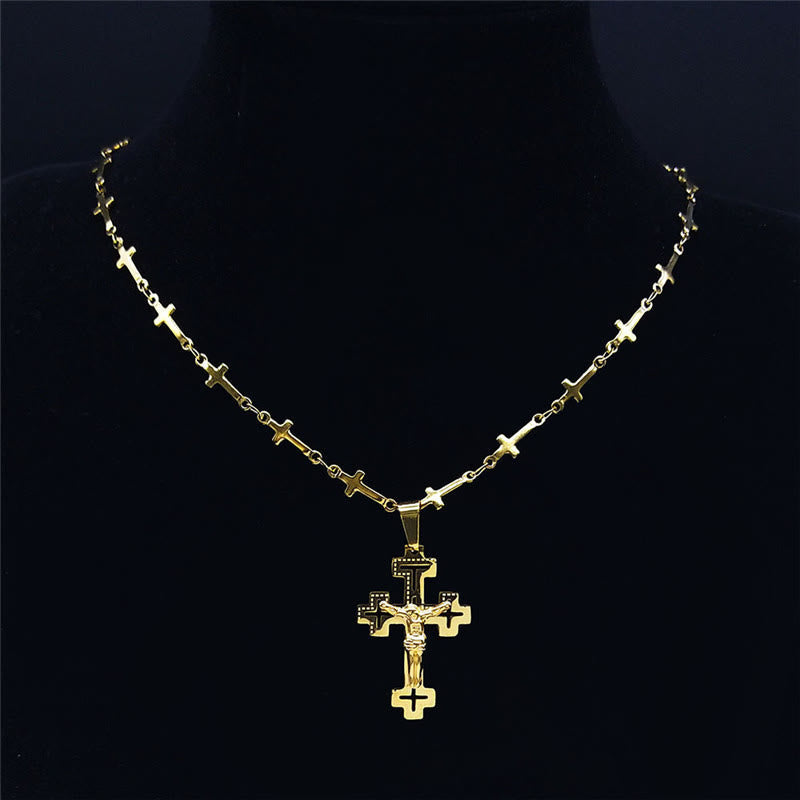 Crucifijo de Estilo Noble Retro con Collar de Cadena en Cruz