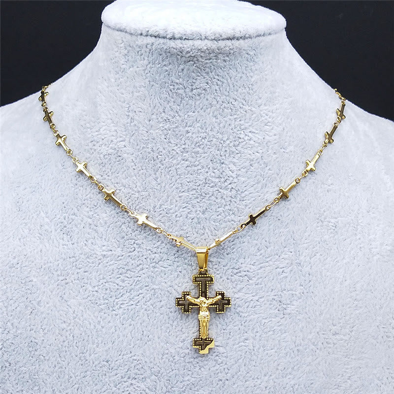 Crucifijo de Estilo Noble Retro con Collar de Cadena en Cruz