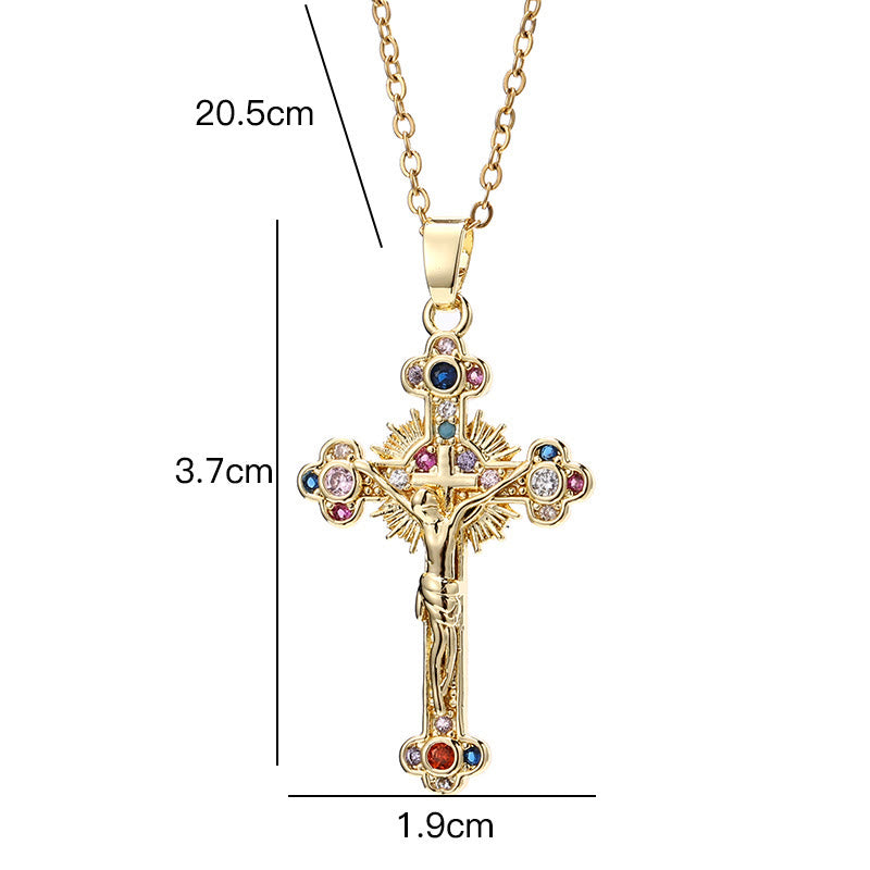 Crucifijo de Estilo Pastoral Fresco con Collar de Pendiente de Piedras Preciosas Bíblicas
