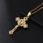 Crucifijo de Estilo Pastoral Fresco con Collar de Pendiente de Piedras Preciosas Bíblicas