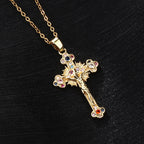 Crucifijo de Estilo Pastoral Fresco con Colgante de Gemas Bíblicas Coloridas