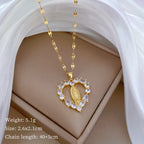 Collar de Pendiente de Nuestra Señora de Guadalupe con Gemas en Forma de Corazón de Estilo de Lujo