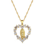 Collar de Pendiente de Nuestra Señora de Guadalupe con Gemas en Forma de Corazón de Estilo de Lujo