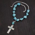 Collar de Colgante de Cruz de Piedra Natural Turquesa Estilo Retro