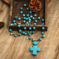 Collar de Colgante de Cruz Trenzado de Turquesa Estilo Folk