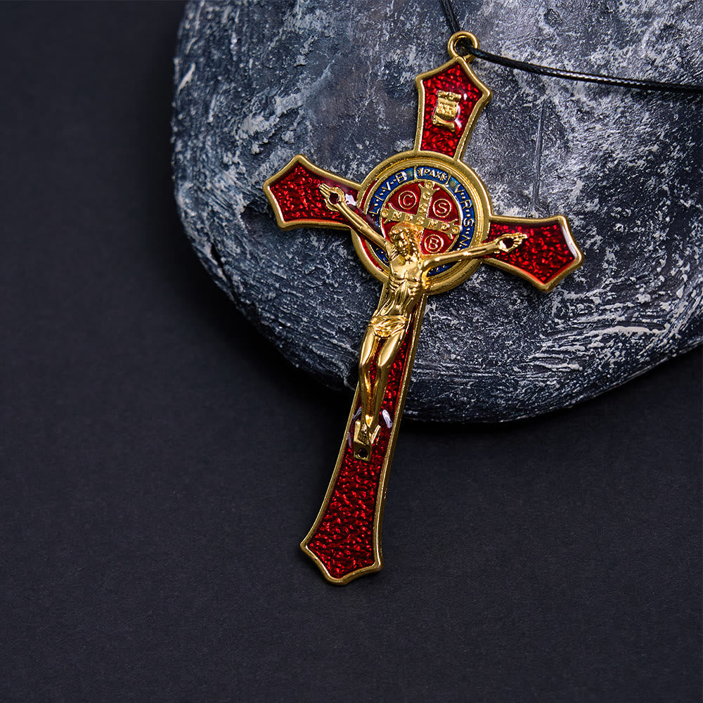 Collar de Colgante de Crucifijo Grande Estilo Clásico Rojo/Azul (5 colores)