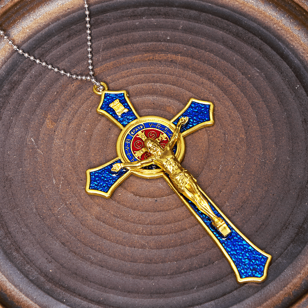 Collar de Colgante de Crucifijo Grande Estilo Clásico Rojo/Azul (5 colores)