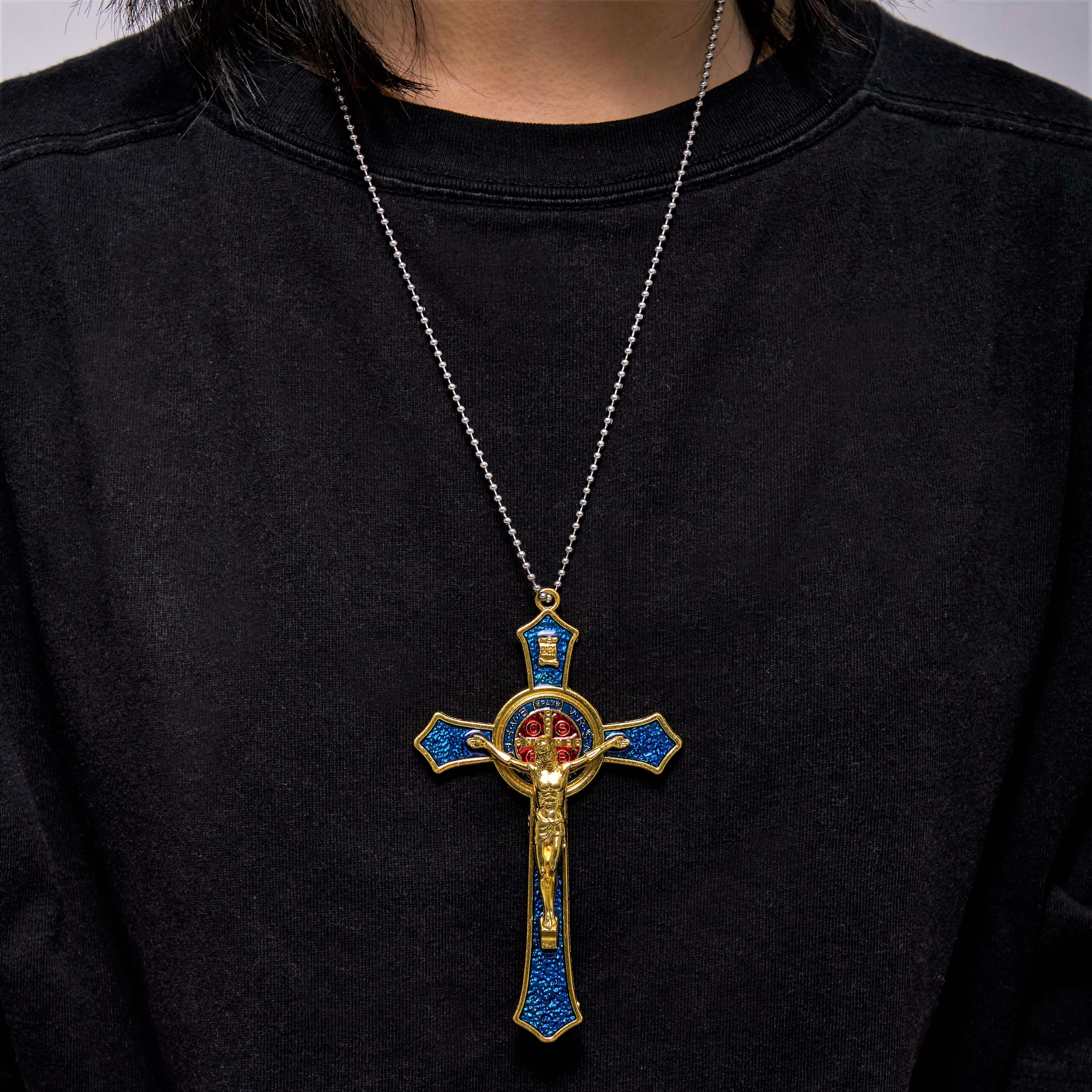 Collar de Colgante de Crucifijo Grande Estilo Clásico Rojo/Azul (5 colores)