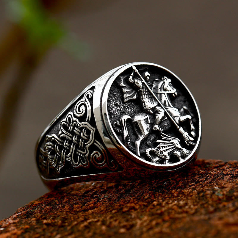 Figurita Clásica de Estilo Retro de San Jorge y el Dragón Anillo de Aleación