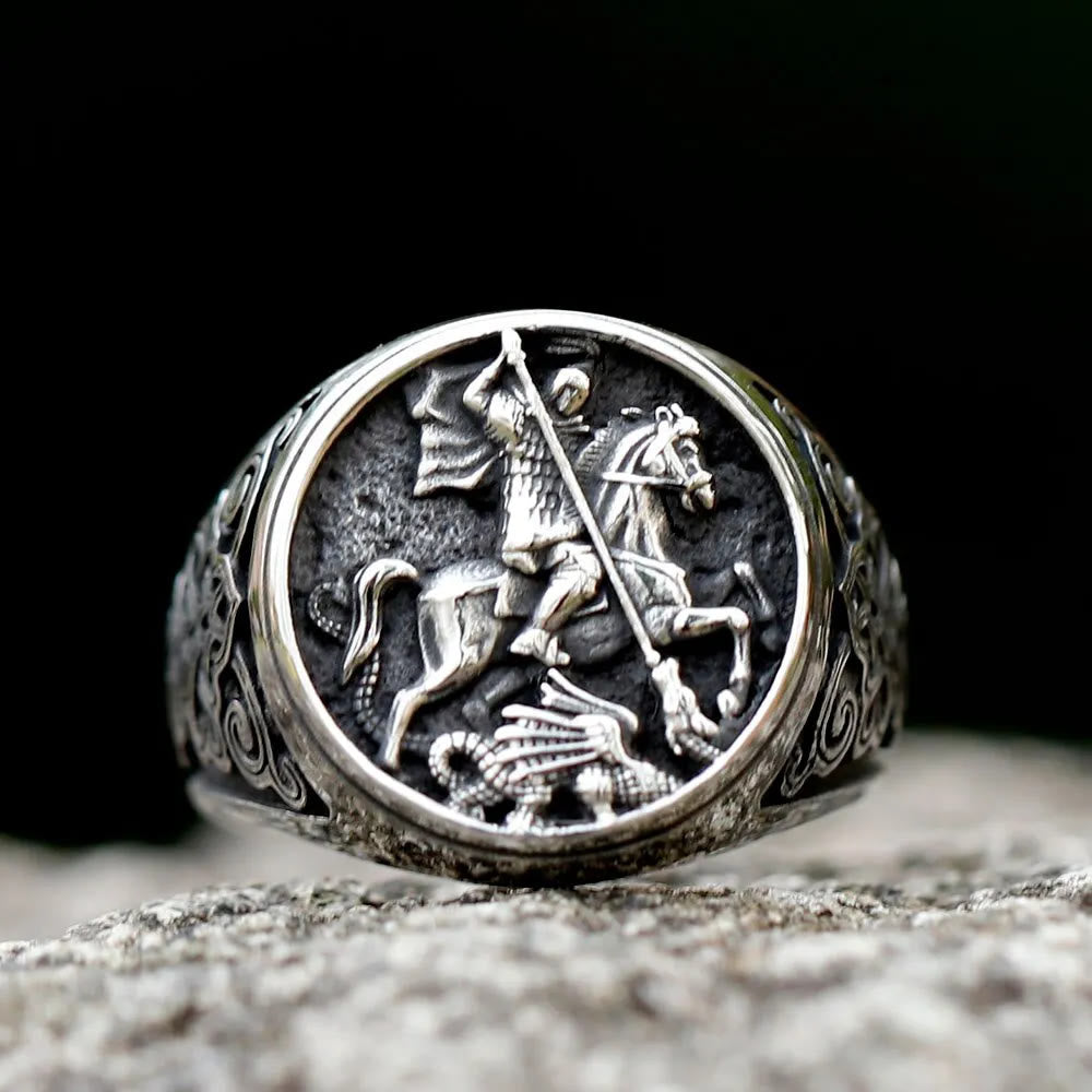 Figurita Clásica de Estilo Retro de San Jorge y el Dragón Anillo de Aleación