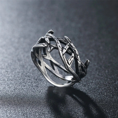 Anillo de Acero de Titanio con Corona de Espinas de Estilo Retro