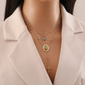 Collar de Cruz Turquesa de Nuestra Señora de Guadalupe de Estilo Minimalista de Doble Capa