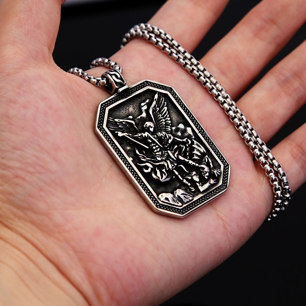 Collar de Péndulo de Acero Inoxidable de Protección del Arcángel San Miguel en Estilo Clásico