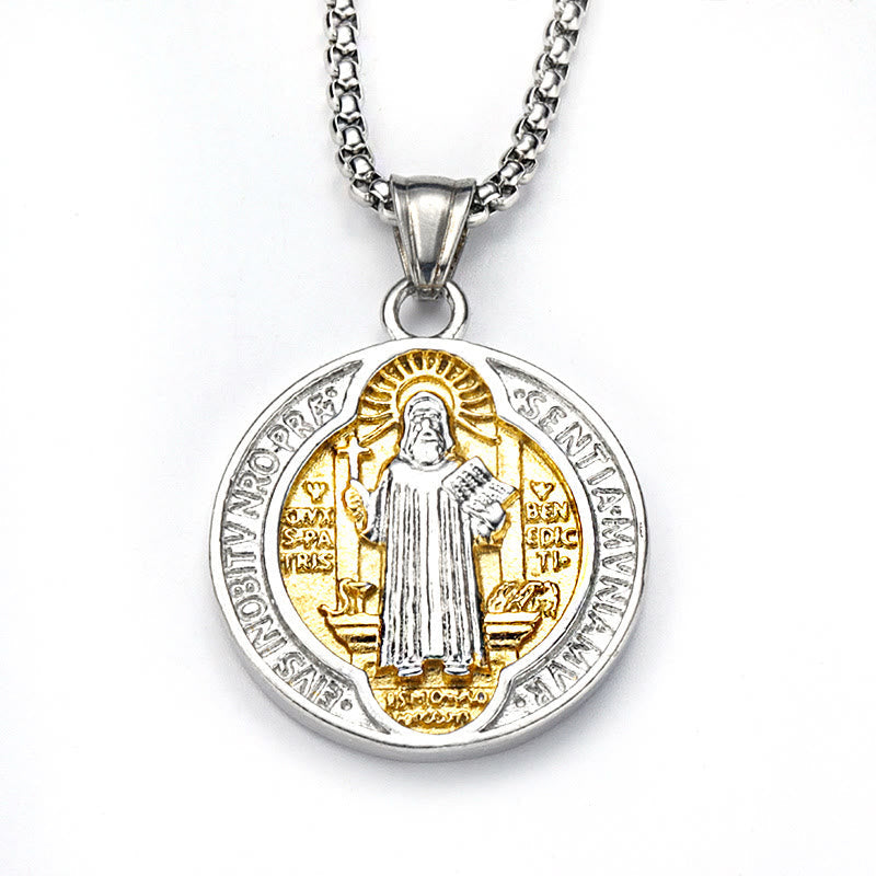 Collar de Medalla de Protección Sagrada de San Benito en Estilo Retro Clásico