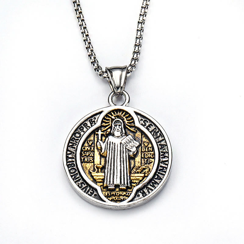 Collar de Medalla de Protección Sagrada de San Benito en Estilo Retro Clásico