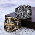 Anillo de Aleación con Símbolo de la Cruz de Jerusalén de Estilo Clásico