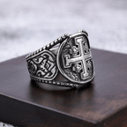 Anillo de Aleación con Símbolo de la Cruz de Jerusalén de Estilo Clásico